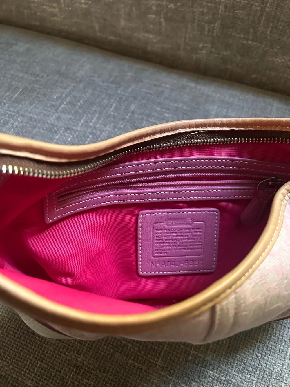 Coach Pink Signature Canvas Hobo with Cream Leather Trim